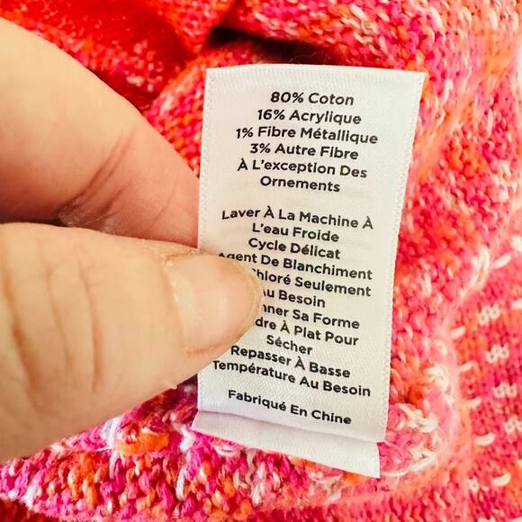 Talbots WOMENS 2X Cardigan Sweater Pink Orange Dash Stripe Collared Full Zip - Picture 8 of 9